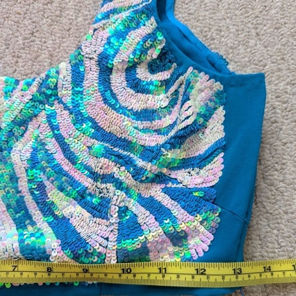 Aqua Blue & Sequence Indian Saree - Small Like New - Picture 5 of 5